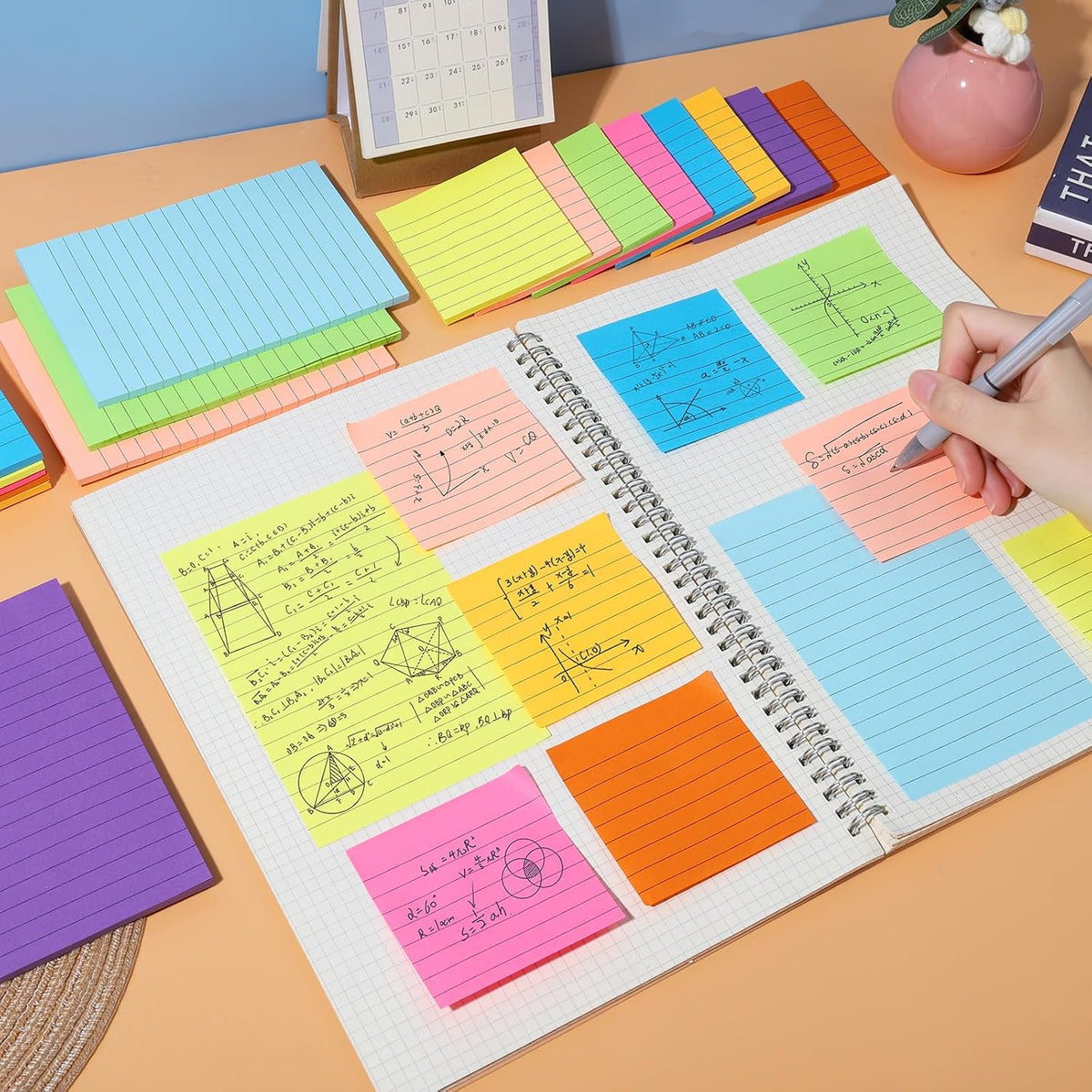 18 Pack Lined Sticky Notes, 9 Bright Colors Self-Stick Note Pads