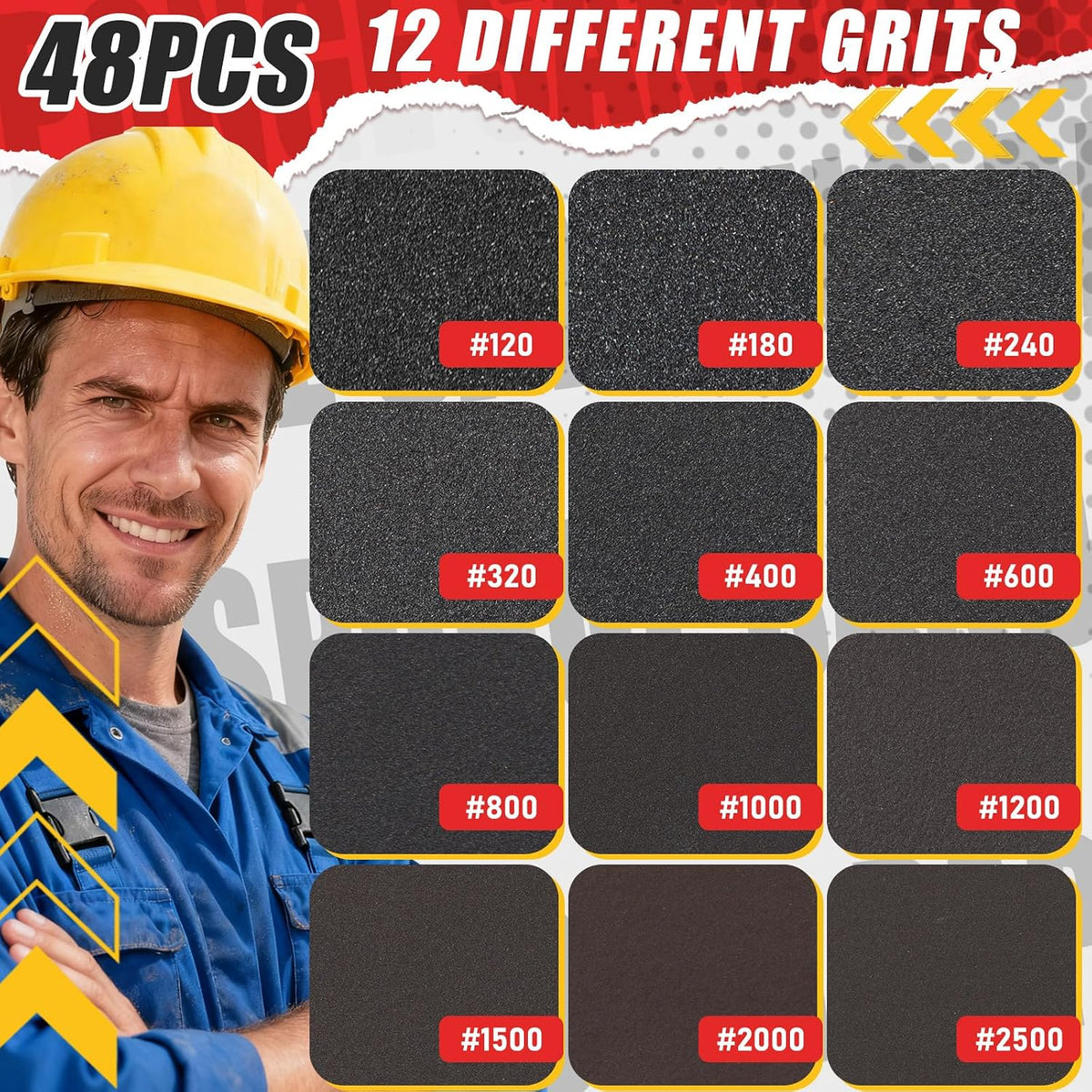 48 Pcs Sanding Sponge 3x4 Inch 120/180/240/320/400/600/800/1000/1200/1500/2000/2500 Grit