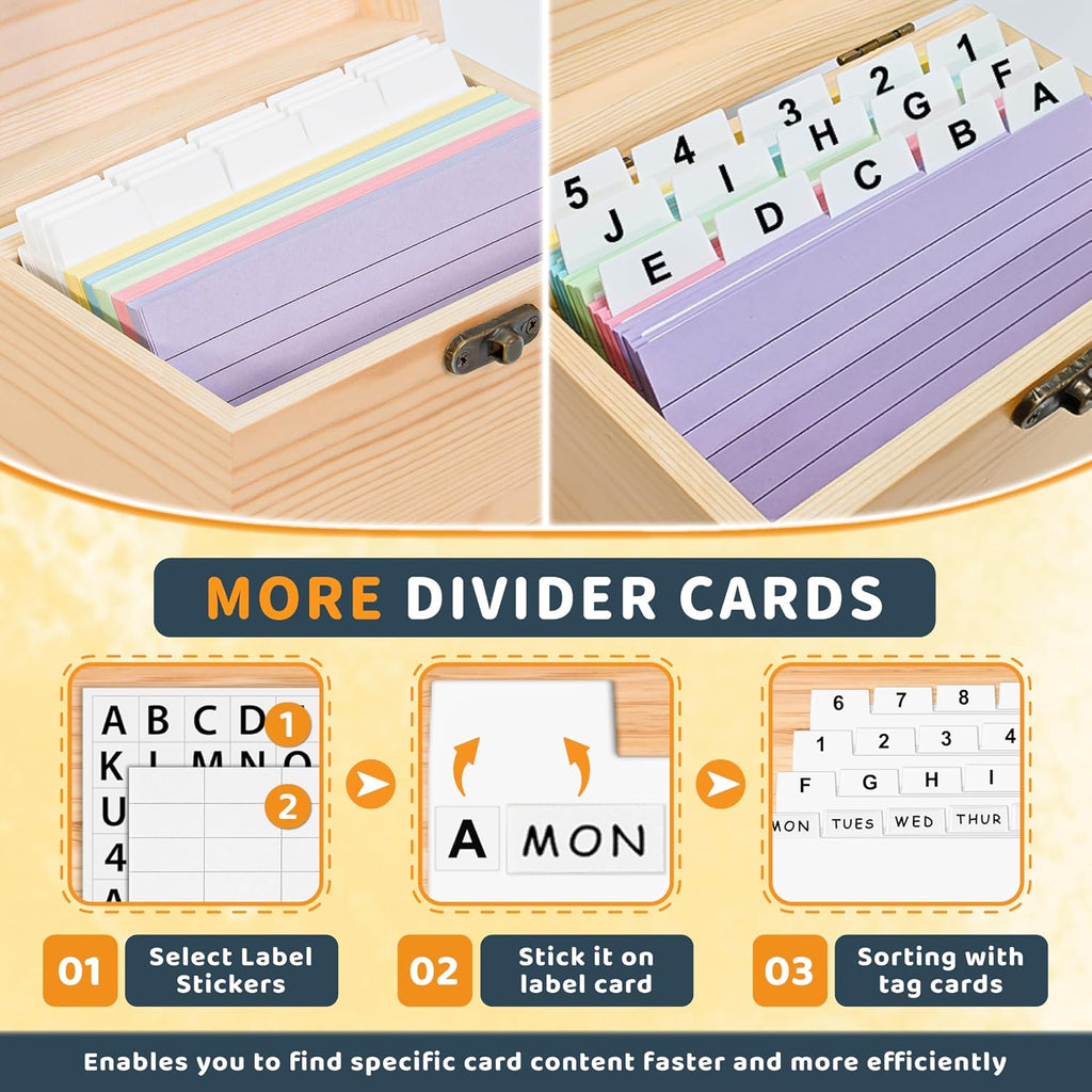 3x5 Wood Index Card Holder Box Set with 100 Flash Cards and 30 Dividers