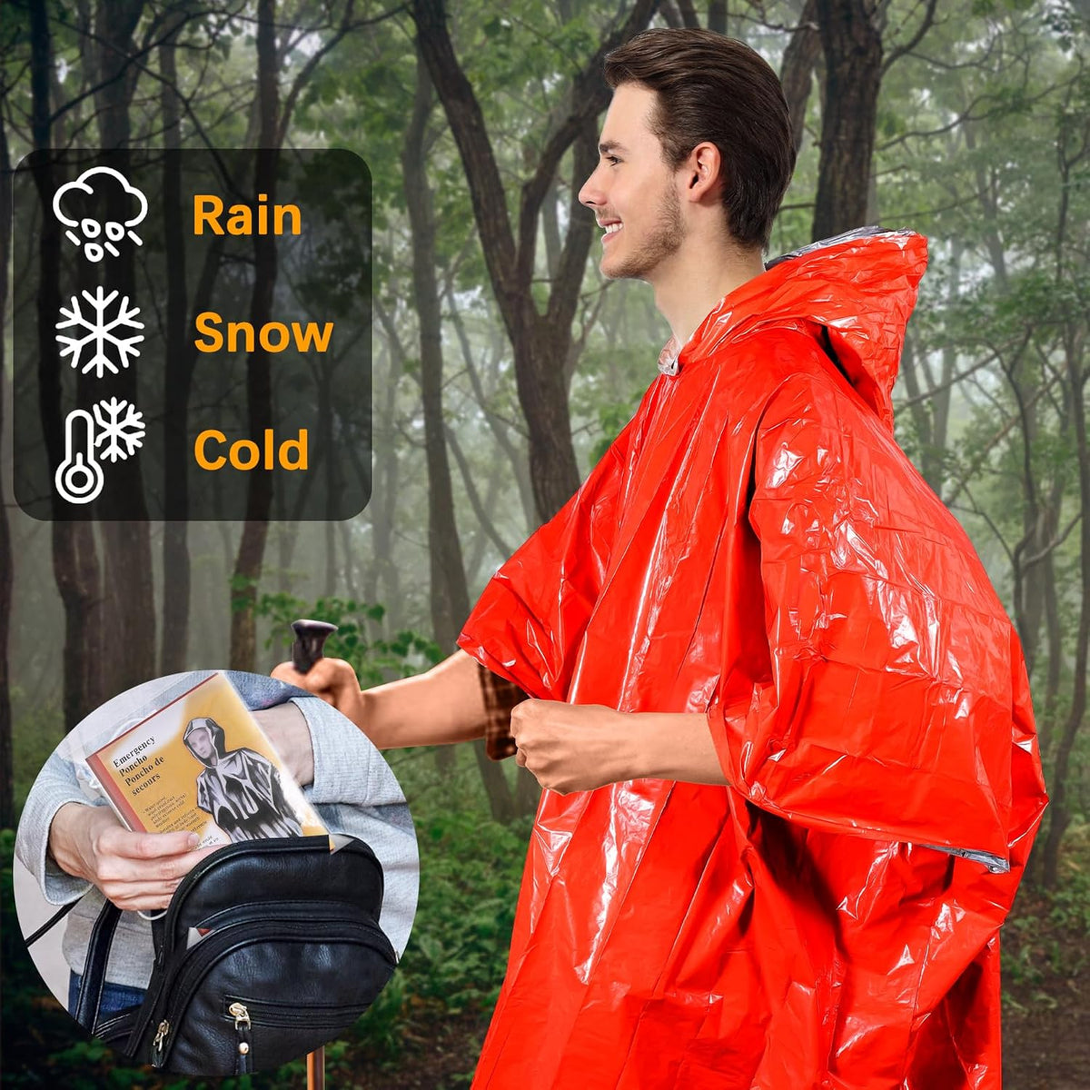 Blcculi 4 Pack Emergency Rain Poncho Orange