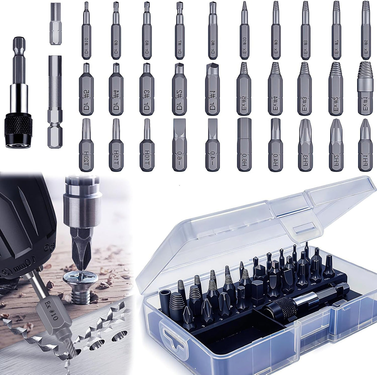 33PCS Damaged Screw Extractor Set, Stripped Screw Extractor Kit with Magnetic Extension