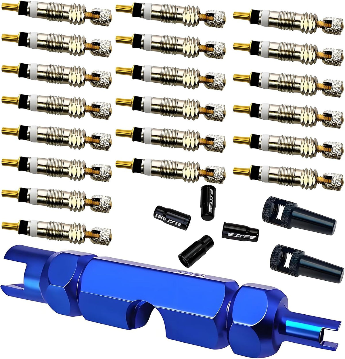 20 PCS Presta Valve Core with Valve Core Remover Tool and Valve Caps Kit
