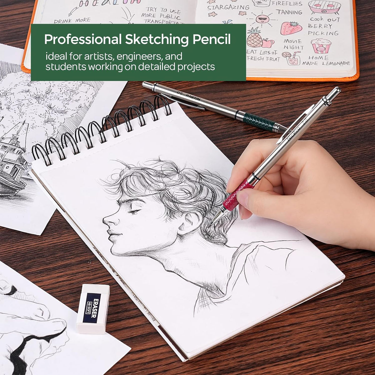 Nicpro 2.0 mm Mechanical Pencils Set, 4PCS Metal Mechanical Drawing Pencil