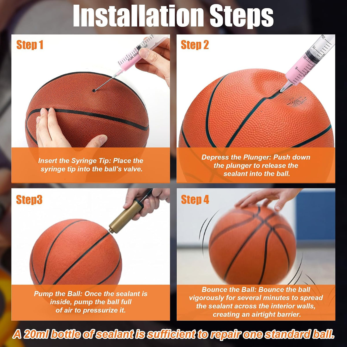 2 Pack Sports Ball Repair Kit and Leak Sealant for Basketball Soccer Volleyball Football