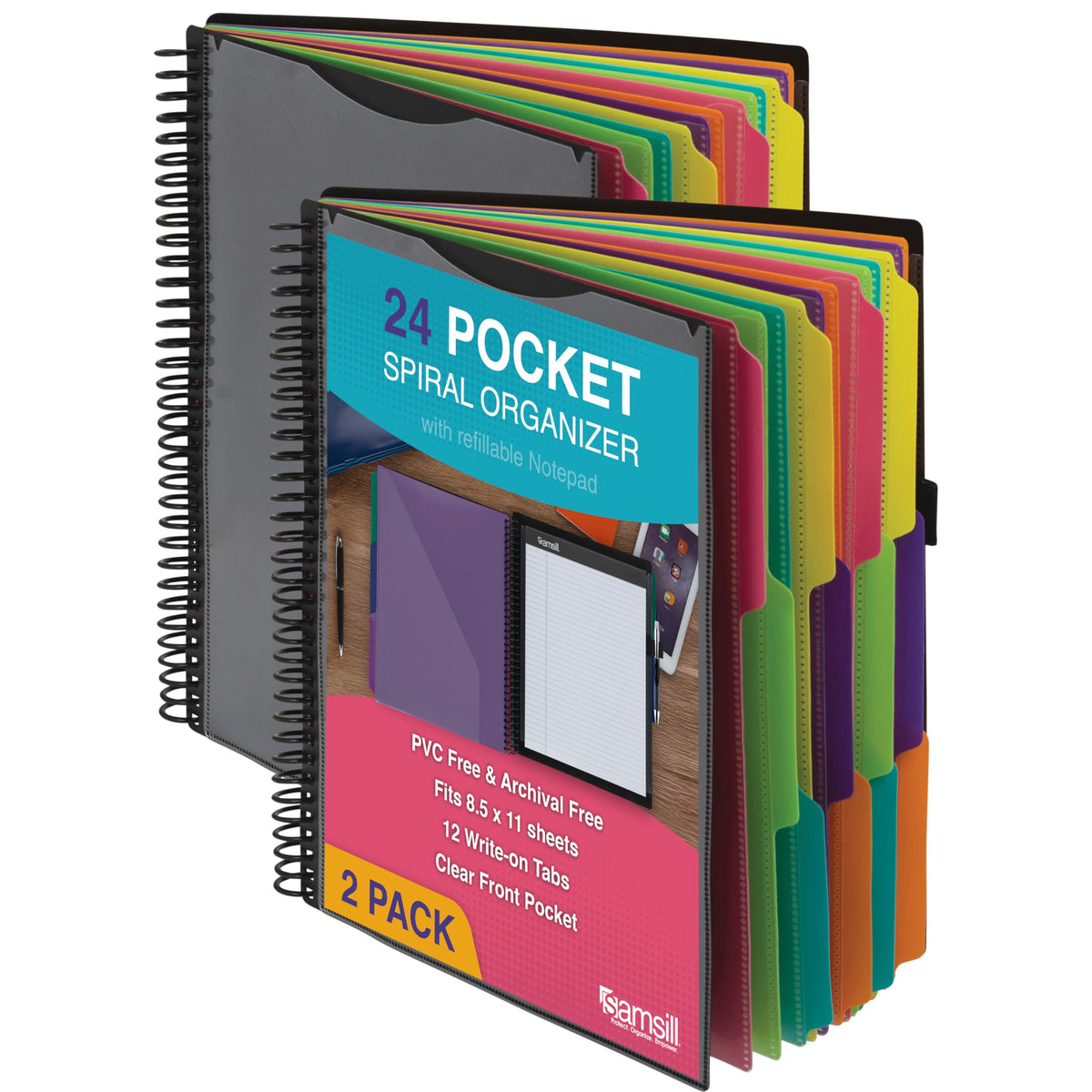 Samsill Spiral Folder Organizer - 5 Dividers & 10 Pockets with Notepad & Clipboard