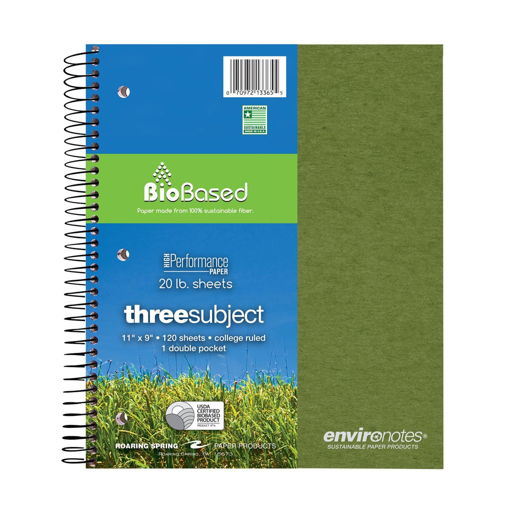 Roaring Spring Environotes Recycled Spiral Notebook, 5 Subject, 11" x 9"