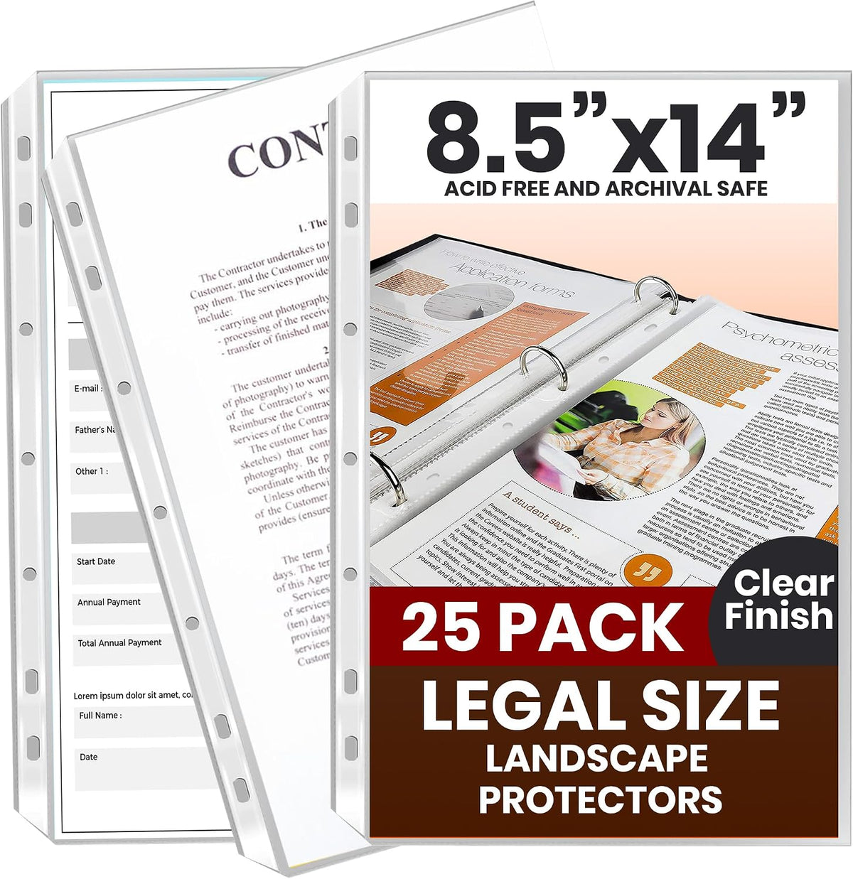 Legal Size Sheet Protectors 8.5x14 for 3 Ring Binder, 25 Pack Heavy Duty