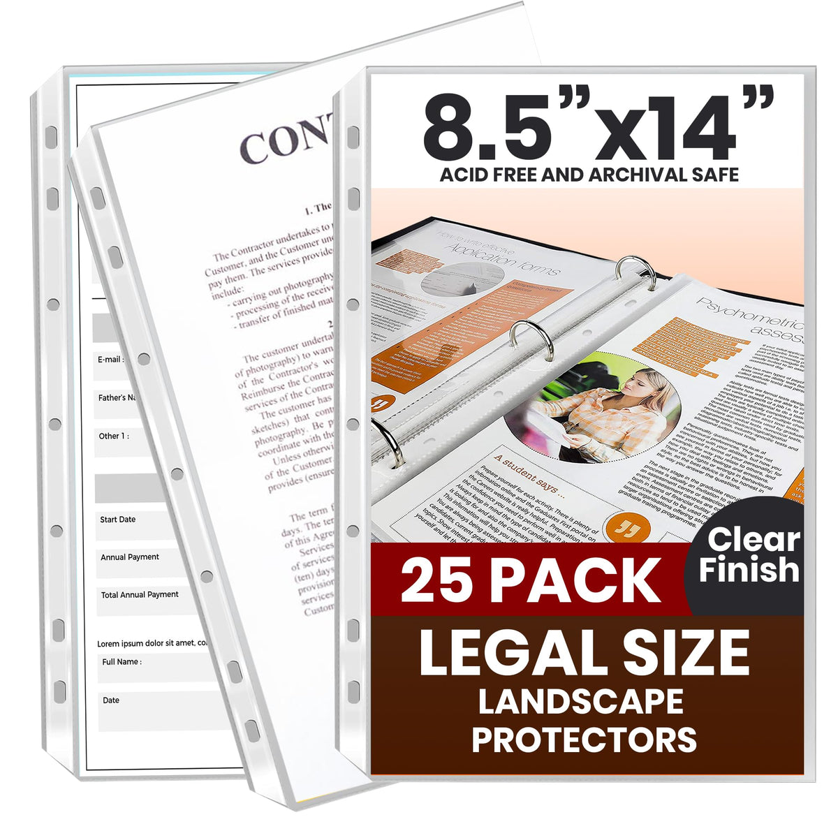 Legal Size Sheet Protectors 8.5x14 for 3 Ring Binder, 25 Pack Heavy Duty