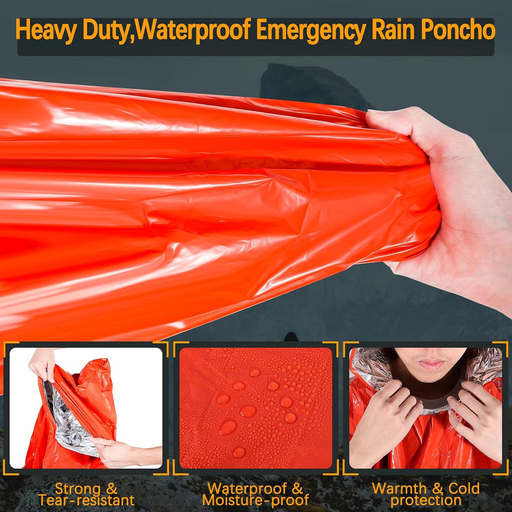 Blcculi 4 Pack Emergency Rain Poncho Orange