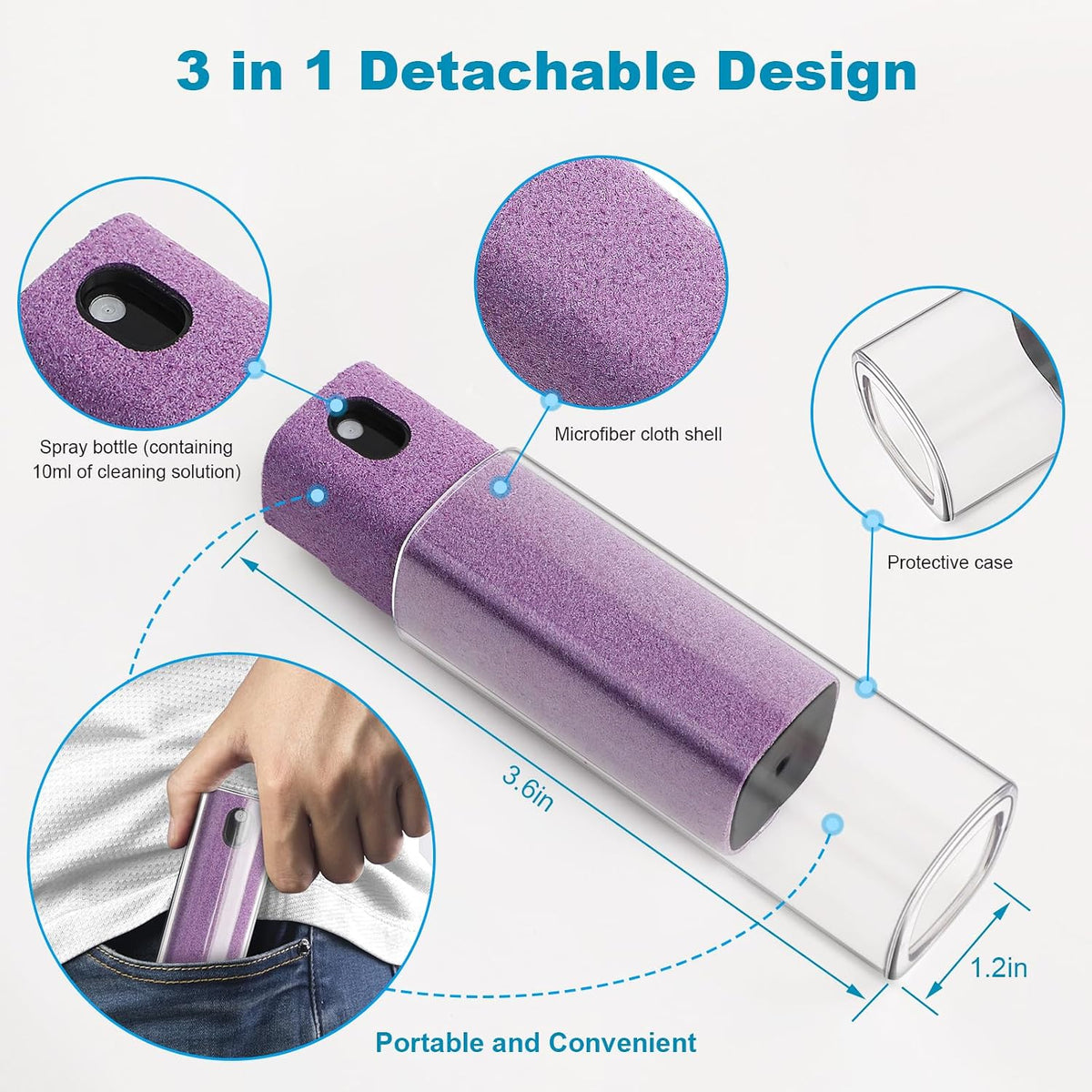 6 Pack Screen Cleaner 3-in-1 Touchscreen Mist Cleaner Spray and Microfiber Cloth Built-in