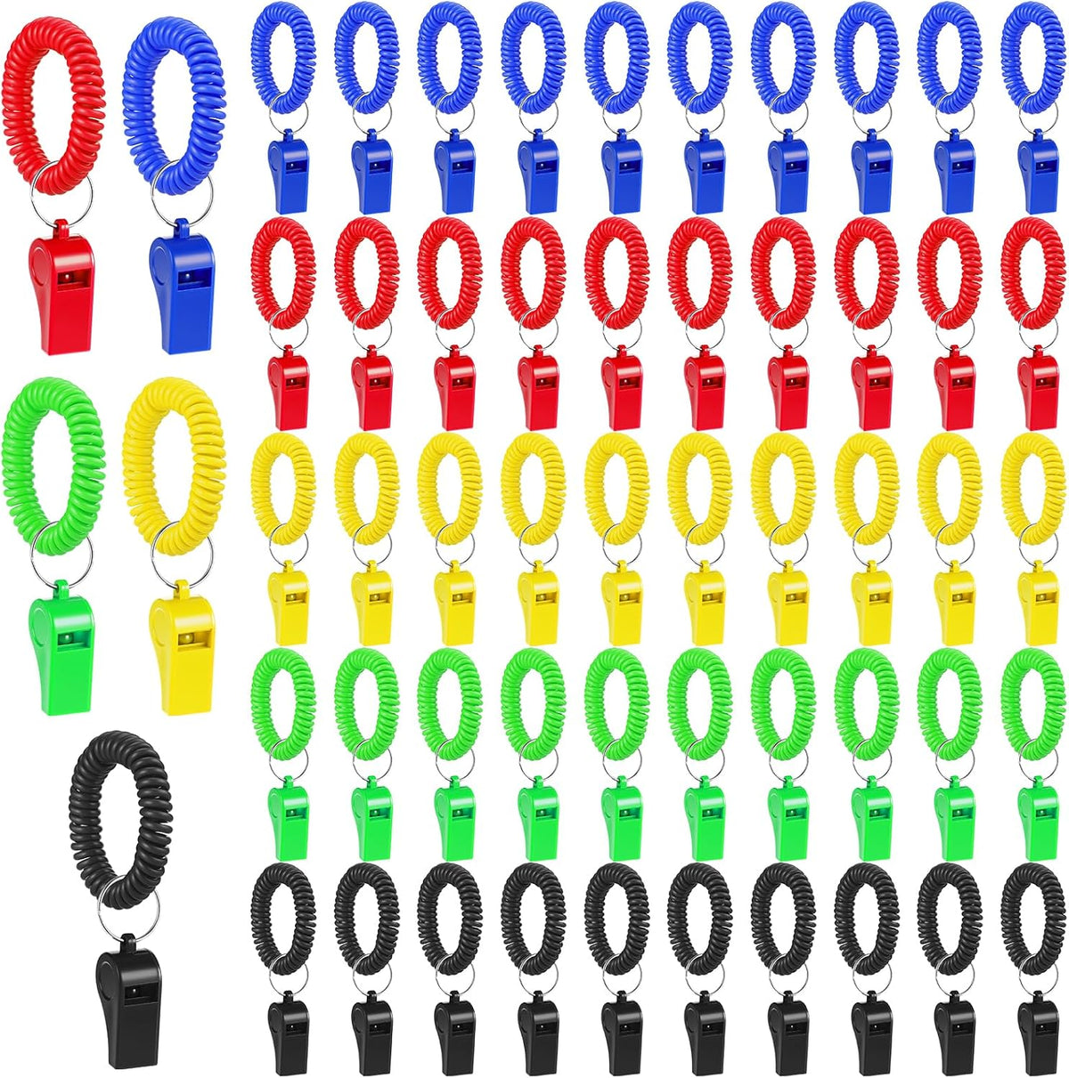 50 Pcs Colorful Plastic Whistles with Bracelet