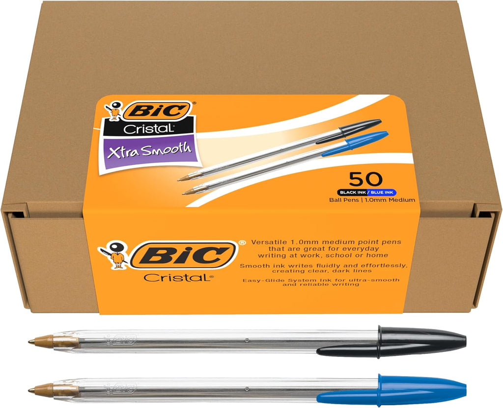 BIC Cristal Xtra Smooth Ballpoint Pen, Medium Point 1.0 mm, Easy-Glide Ink