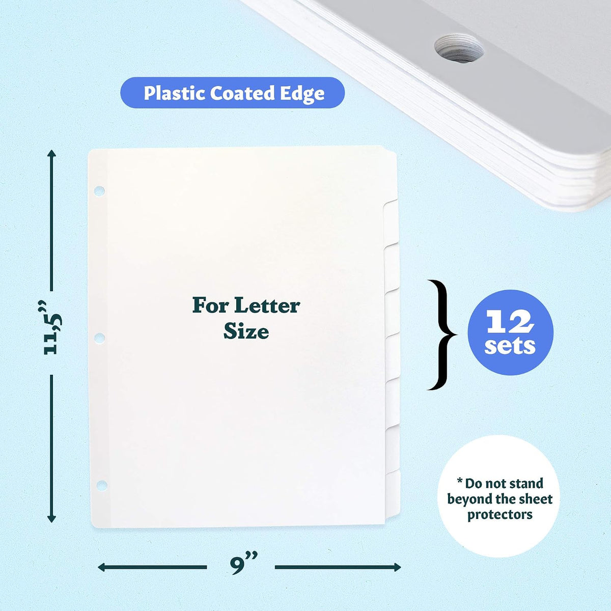 Binder Dividers with Tabs - (Set of 12) x 8-Tab Dividers for 3 Ring Binders, White