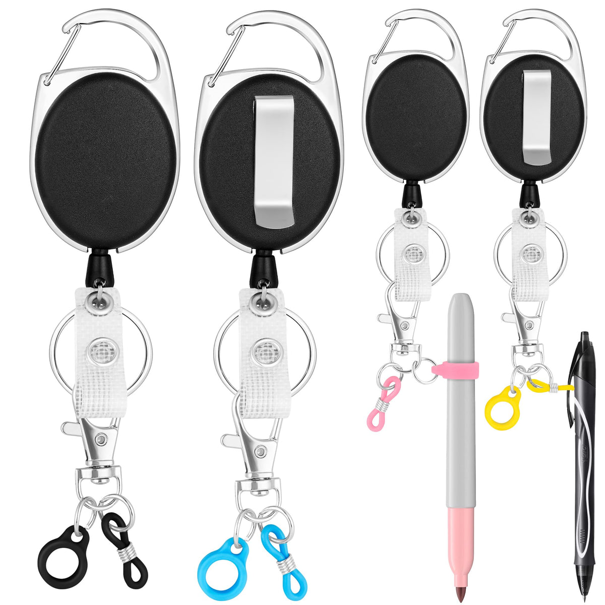 4 Pack Retractable Pen Holder with 32 in Dyneema Cord and Metal Pen Clip