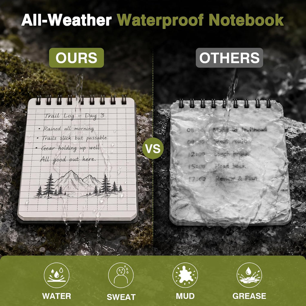 Asten Small Notebook Waterproof Notepad: 3" x 5" Top Spiral Notebook 4 Pack
