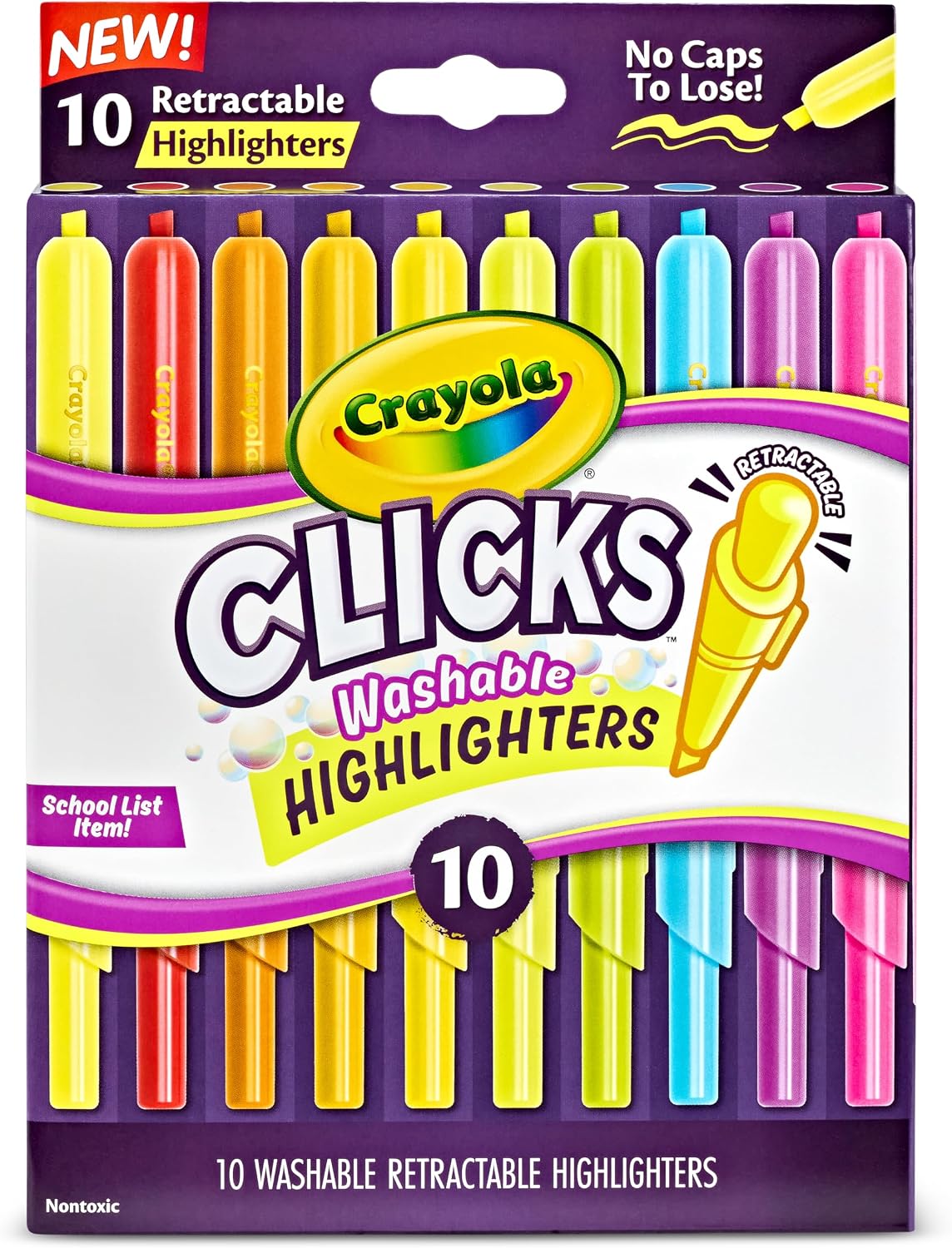 Crayola Clicks Retractable Highlighters (10ct), Cute School Supplies