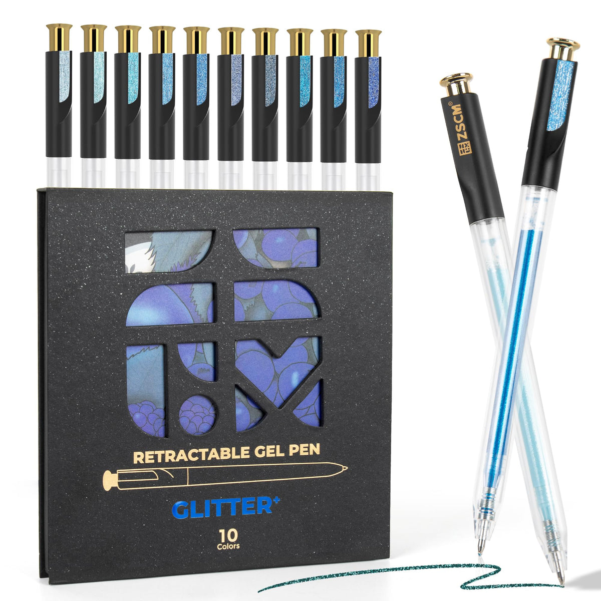 10 Blue Explosive Shimmer Retractable Glitter Gel Pens, Upgraded Sparkle