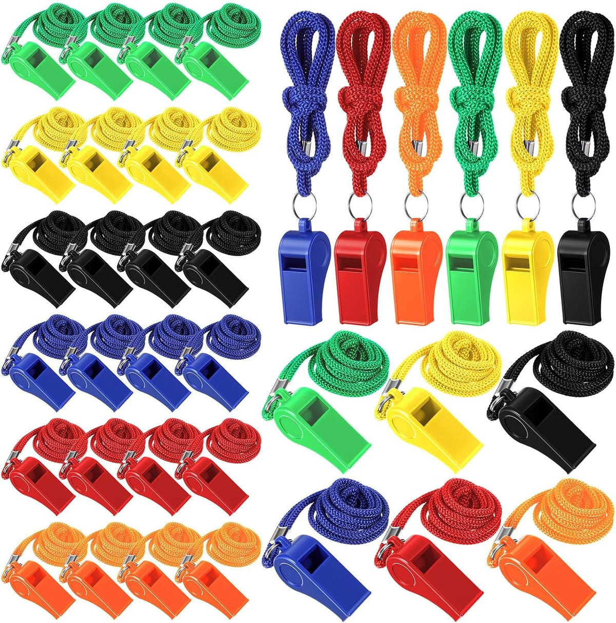 120 PCS Plastic Whistles with Lanyards Bulk, Colorful Whistles for Adults