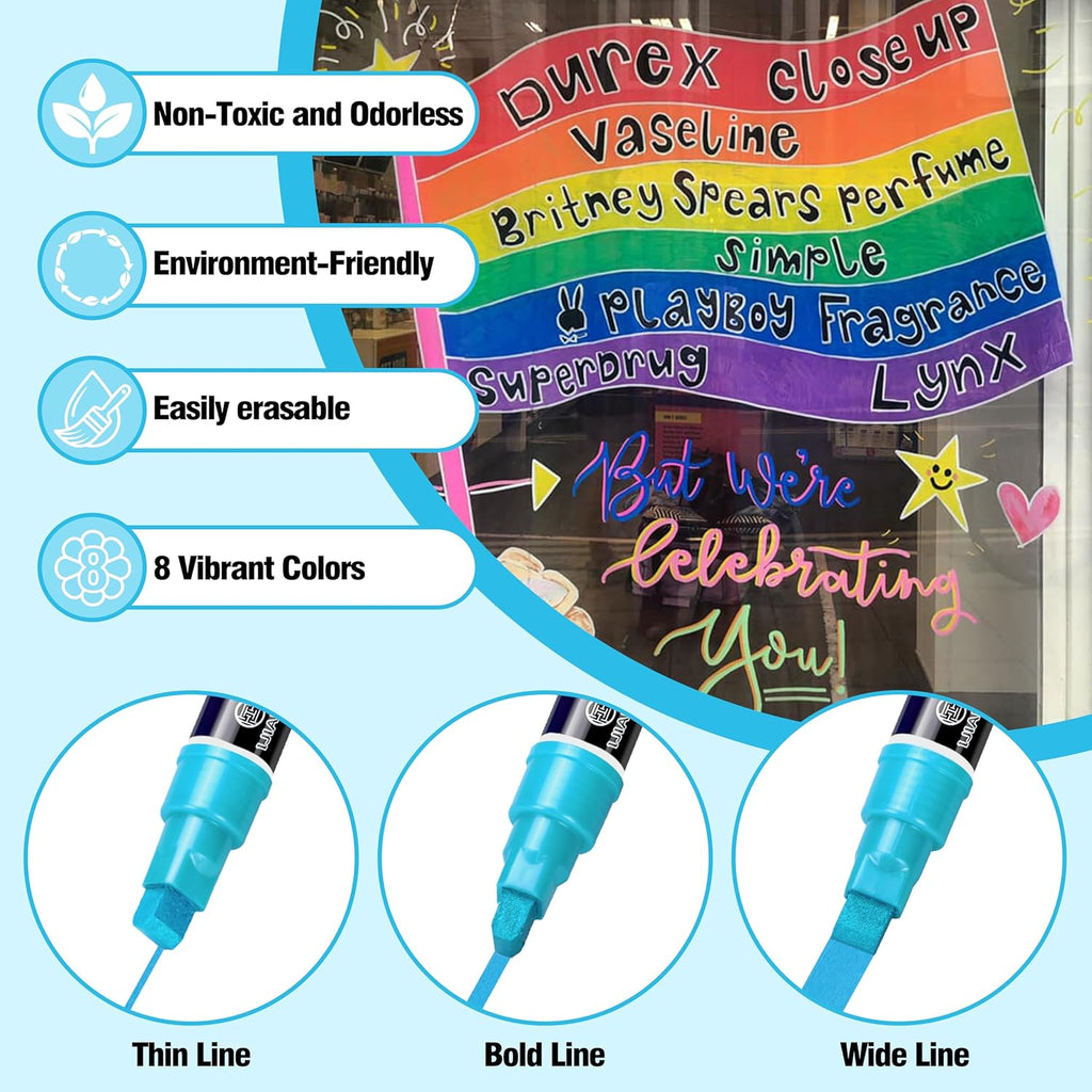 IJIANG Liquid Chalk Markers 8 Pastel Colors Set for Window & Car Surfaces