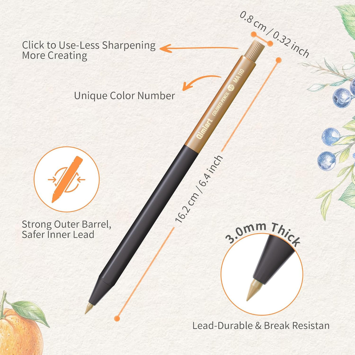 3.0mm Mechanical Colored Pencils Set, Pack of 12 (Metallic Color)