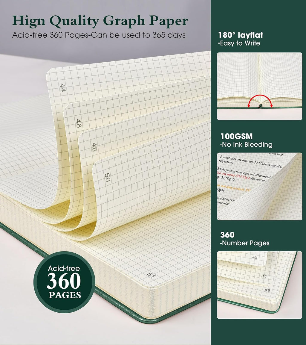 Ansopu Graph Paper Notebook Journal, 360 Numbered Pages Grid Notebooks