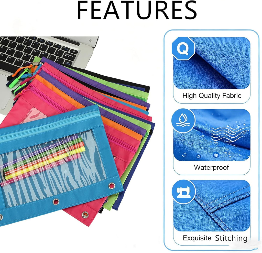 Yopay 14 Pack Pencil Pouch for 3 Ring Binder, Pencil Bags with Zipper for Standard