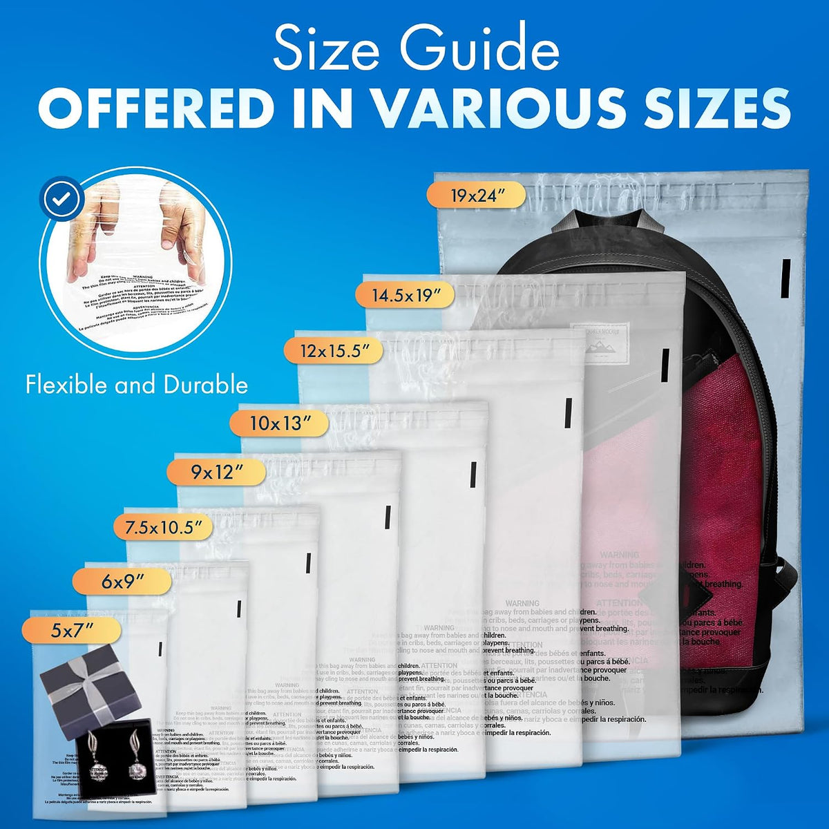 100 Count 10x13 Clear Poly Bags with Suffocation Warning, 1.5 Mil