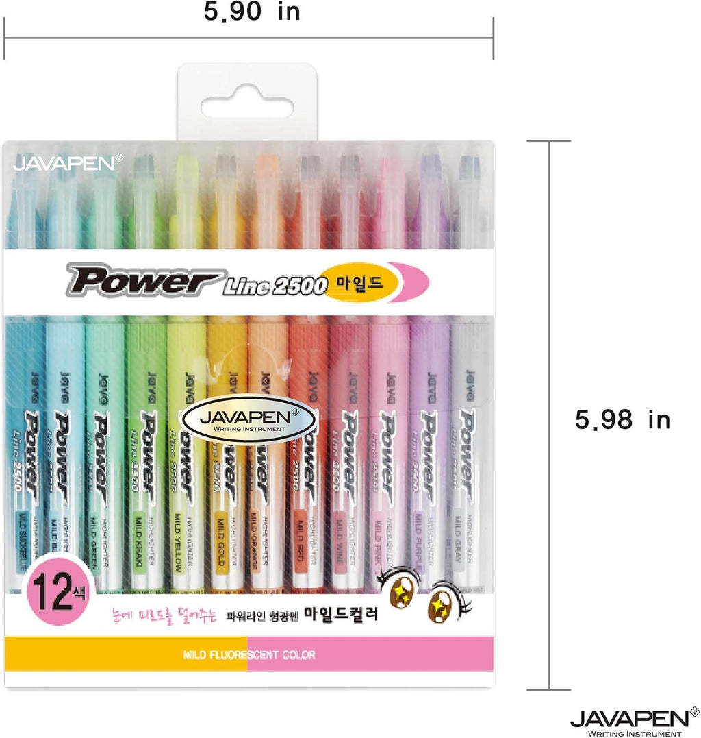 JVPEN Power Line Mild Highlighter – 12‑Color Set, 4 mm Chisel Tip, Quick‑Dry Pigment Ink