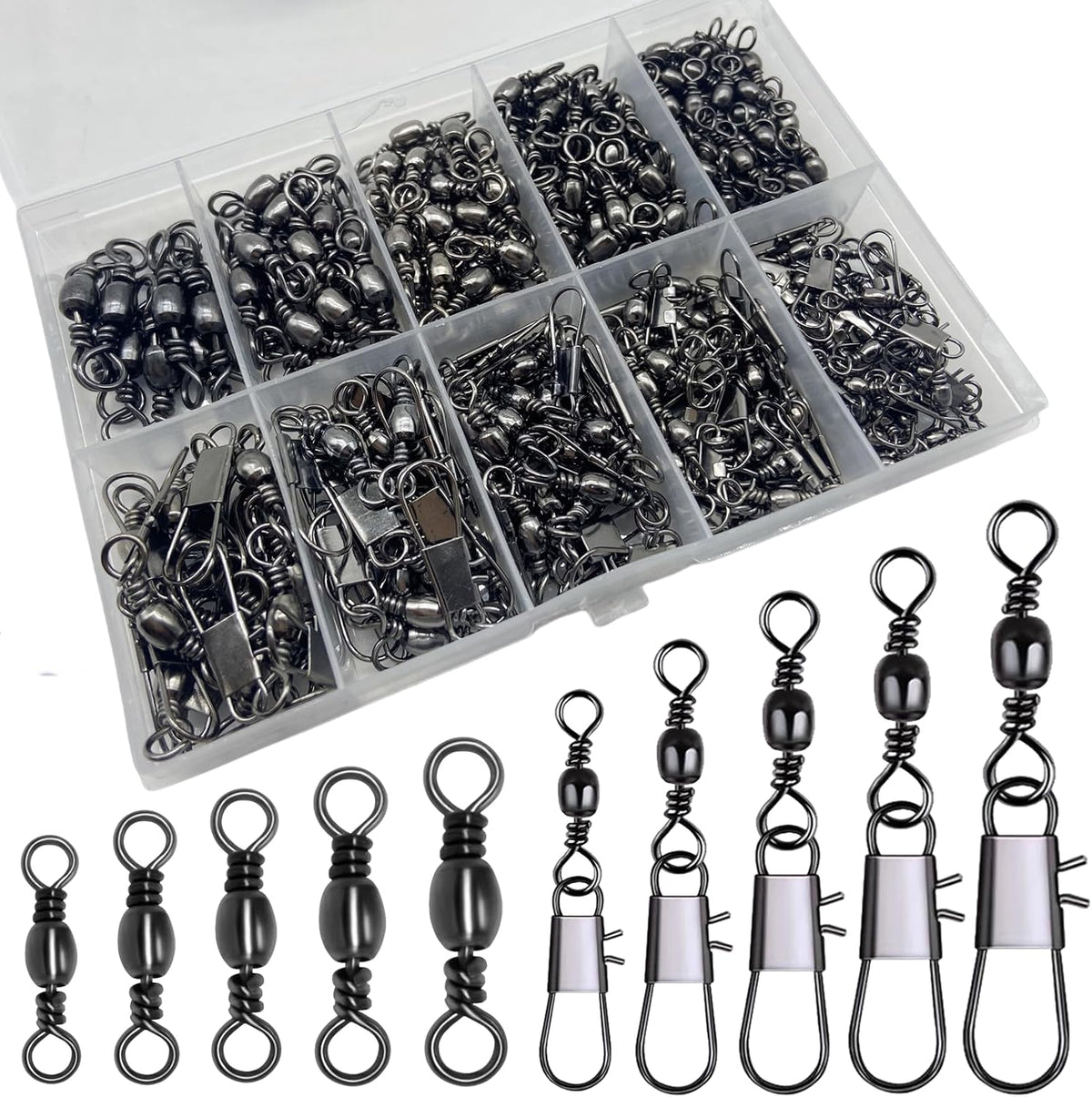 260Pcs/Box with Stainless Steel Fishing Barrel Swivels 150Pcs /Barrel Swivels with Snaps