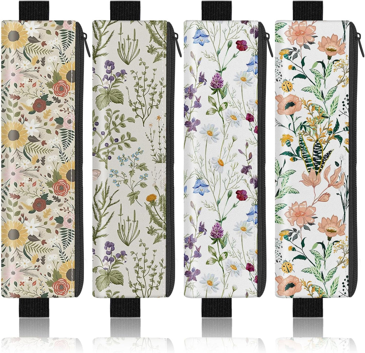 4 Pack Elastic Pen Holder for Notebook, Prints Pen Pouch with Elastic Band and Zipper