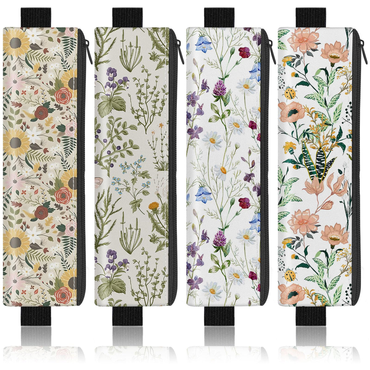 4 Pack Elastic Pen Holder for Notebook, Prints Pen Pouch with Elastic Band and Zipper