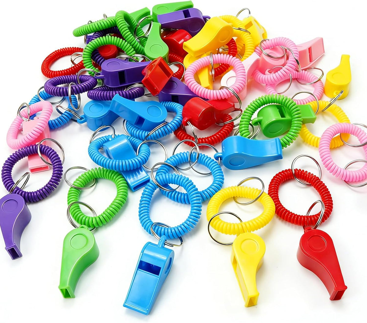 30 Pack Sport Whistle with Bracelet, Bulk Whistle Keychain 6 Colors