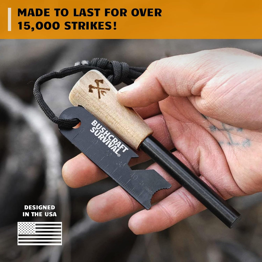 Bushcraft Survival Ferro Rod Fire Starter Kit & Backpacking Multitool | Flint and Steel