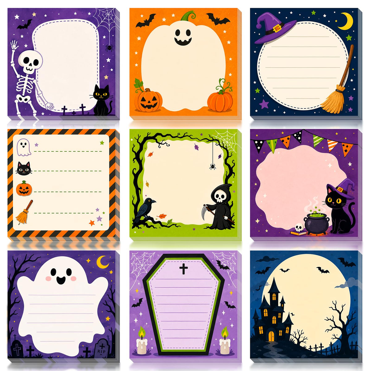 9 Pieces Fall Sticky Notes 3x3 Inch Cute Fall Pumpkin Maple Leaf Note Pads Adesive Memo