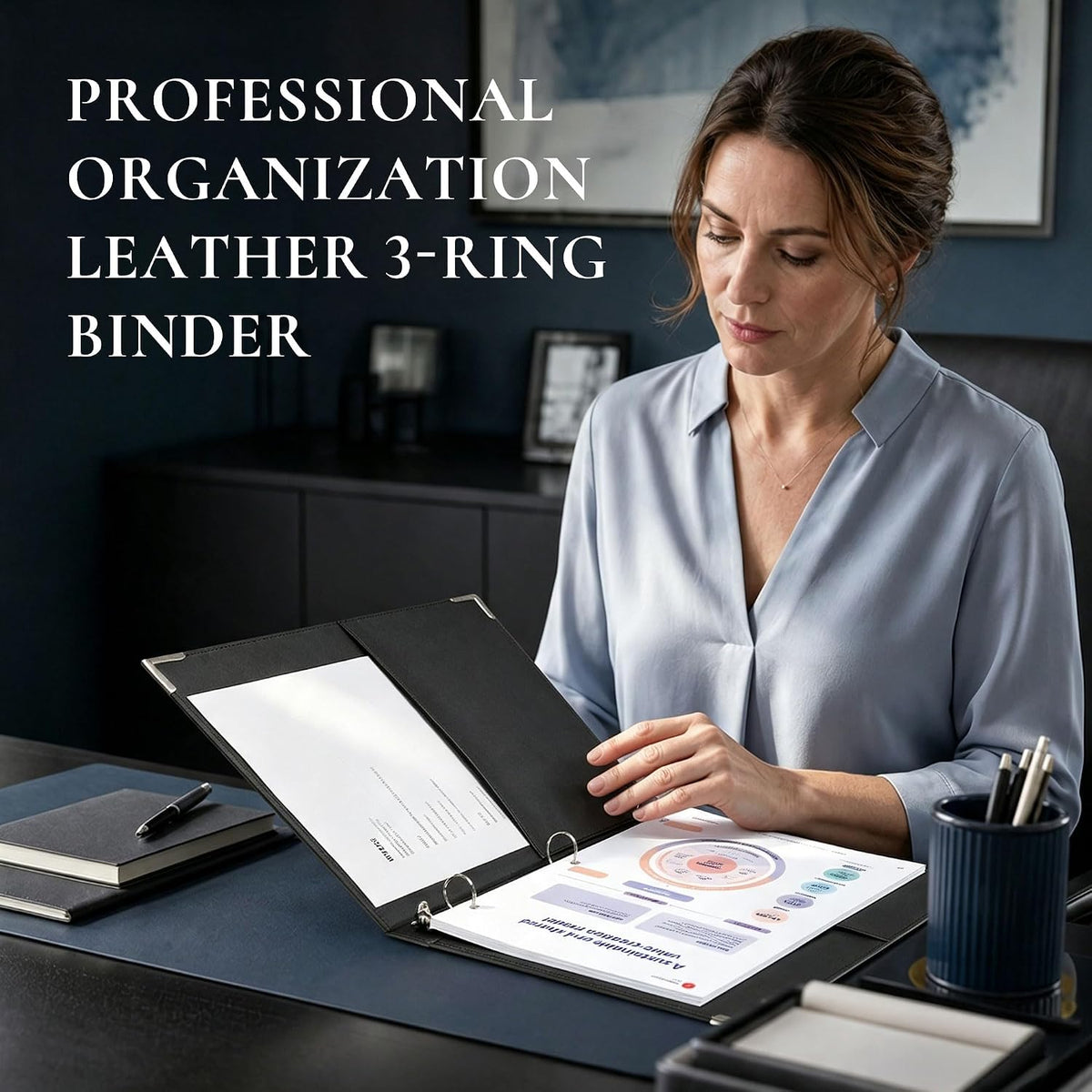 Vienrose 1 Inch PU Faux Leather 3 Ring Binder, Black, Letter Size