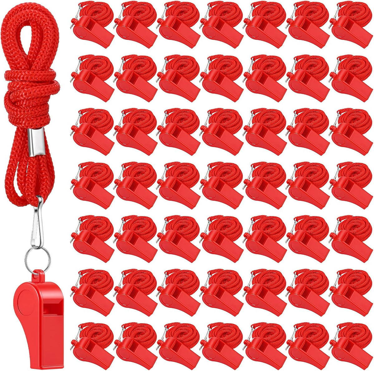 50 Pcs Plastic Whistles Bulk with Lanyard Loud Crisp Sound for Coach Referees Training