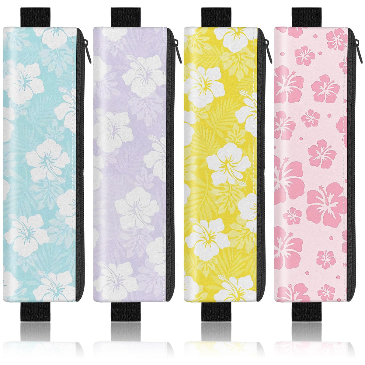 4 Pack Elastic Pen Holder for Notebook, Prints Pen Pouch with Elastic Band and Zipper