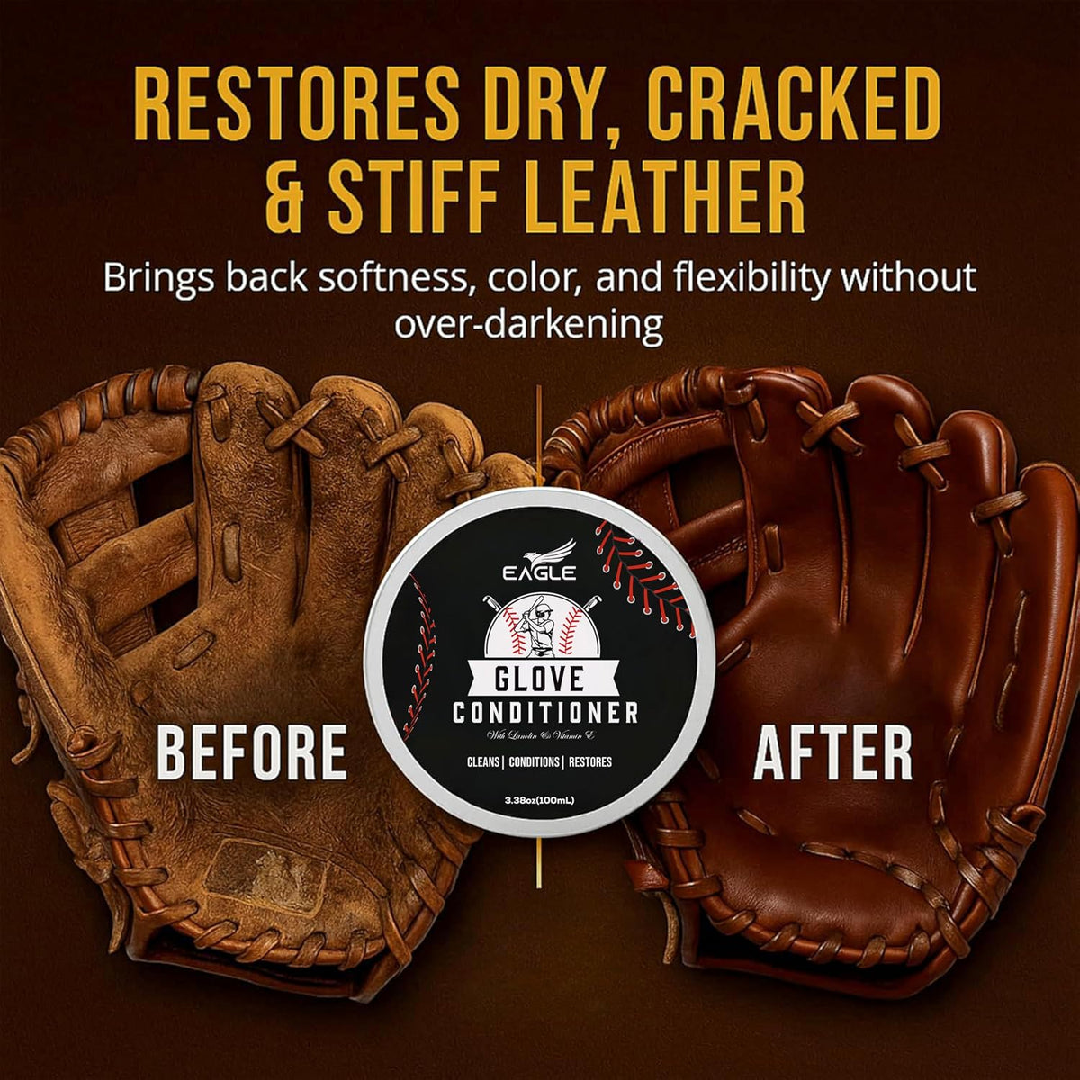 Eagle Leather Glove Conditioner Cream 2pc Set with Conditioning Balm & Cloth – Restore