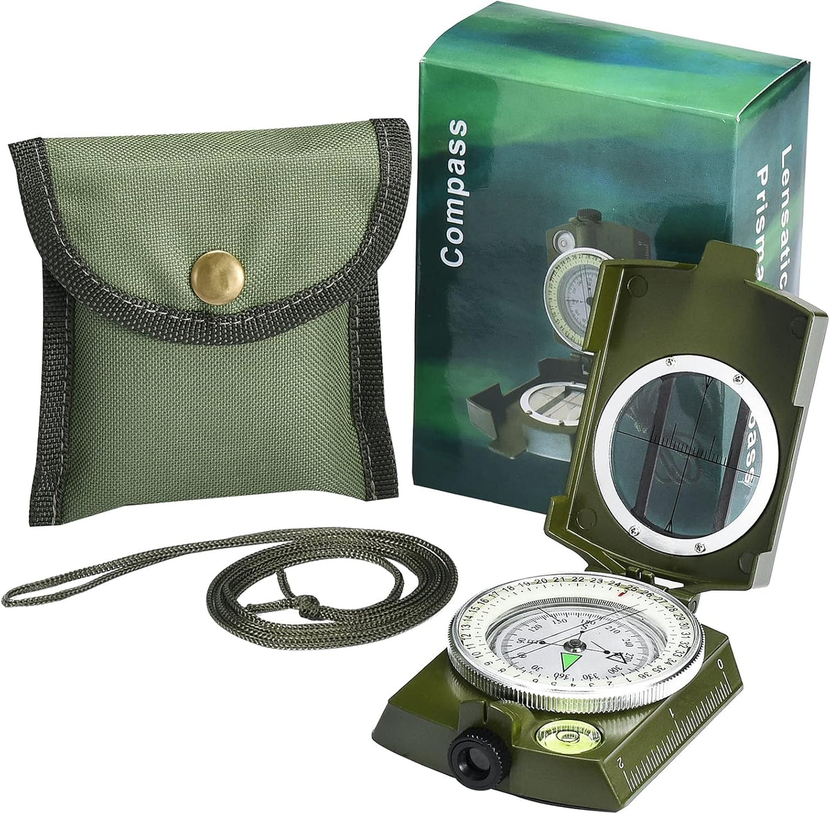 Military Lensatic Sighting Compass Survival with Carrying Bag, Compass for Hiking