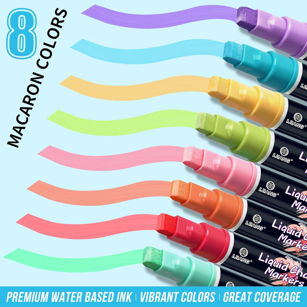 IJIANG Liquid Chalk Markers 8 Pastel Colors Set for Window & Car Surfaces