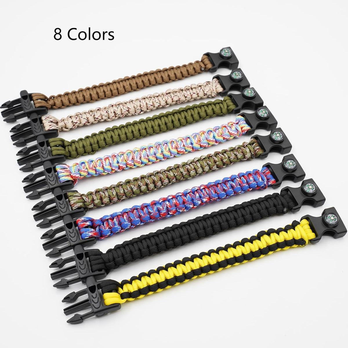8 Pack Emergency Survival Bracelet with Whistle and Compass,Survival Kit