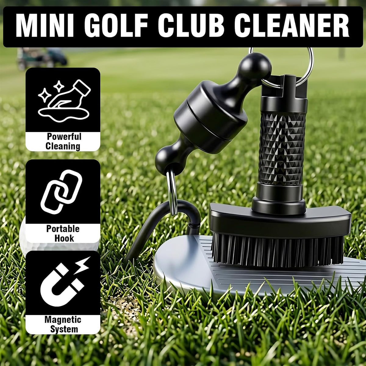 Mini Golf Club Brush, Magnetic Quick-Release Groove Cleaner, Durable Nylon Bristles