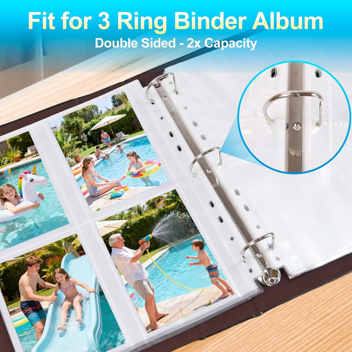 60 Pack 3.5x5 Album Refill Pages for 3 Ring Binder