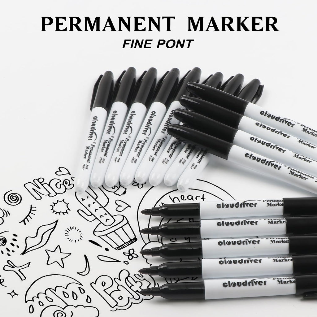 cloudriver Black Permanent Markers Fine Tip, 60 Packs Permanent Markers Bulk