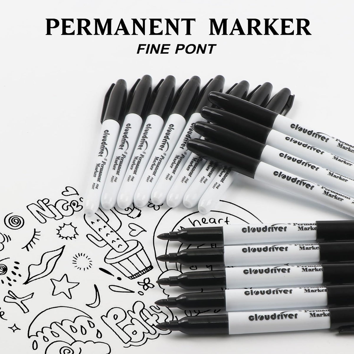 cloudriver Black Permanent Markers Fine Tip, 60 Packs Permanent Markers Bulk