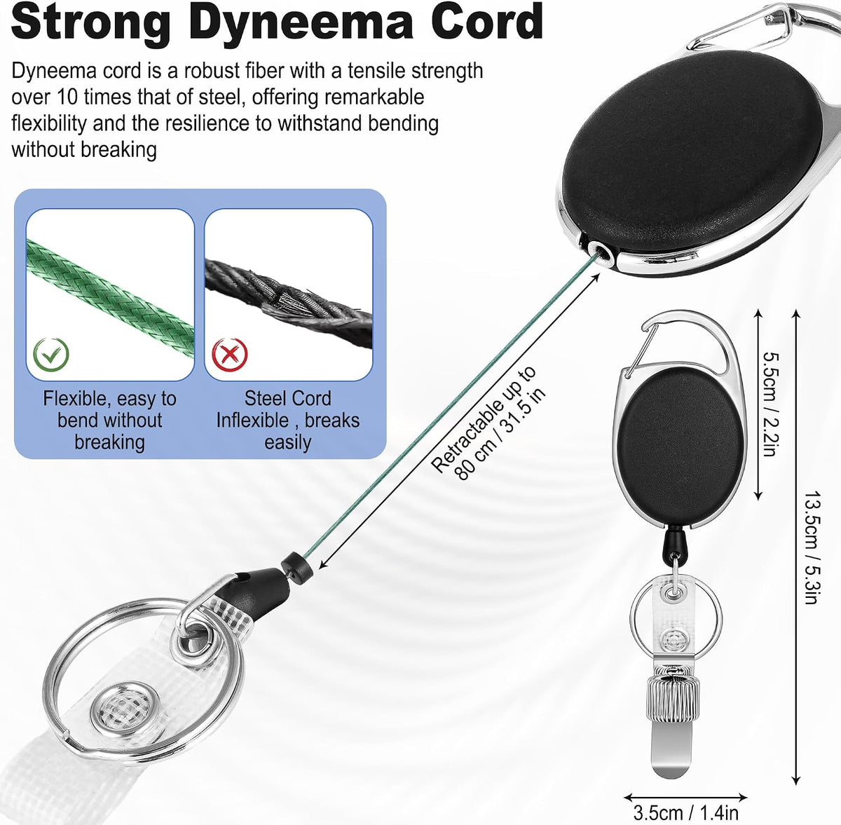 4 Pack Retractable Pen Holder with 32 in Dyneema Cord and Metal Pen Clip