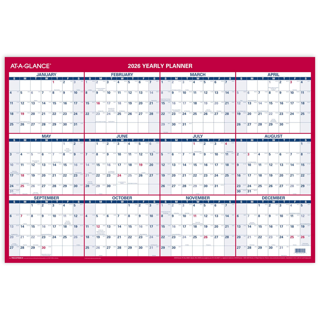 AT-A-GLANCE 2027 Erasable Calendar, Dry Erase Wall Planner, 12" x 16"