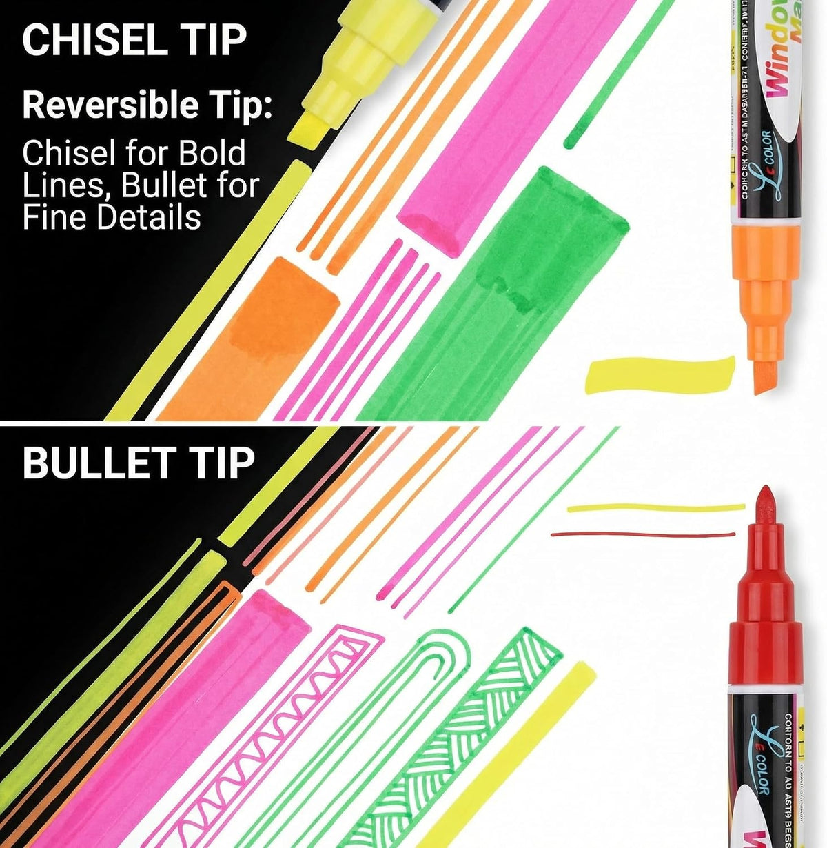 Starsouce Dry Erase Markers, 8 Pack Liquid Chalk Window Markers for Blackboard - Vibrant