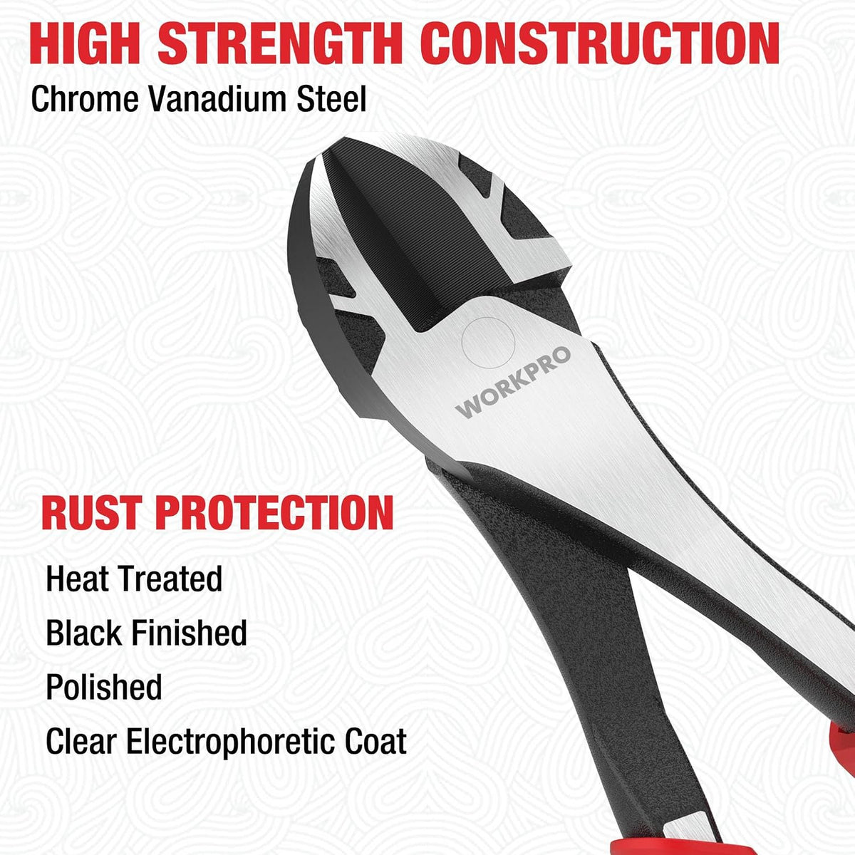 WORKPRO 8 Inch High Leverage Diagonal Pliers, Cr-V Steel & Anti-Slip Handle