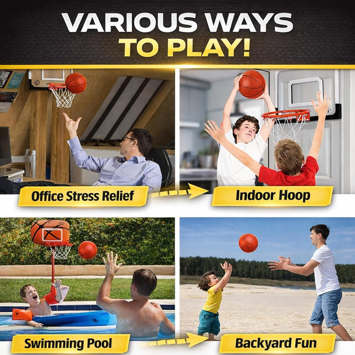 4 Pack Mini Basketballs for Mini Hoops, 6 Inch Inflatable PVC Basketball Balls with Pump